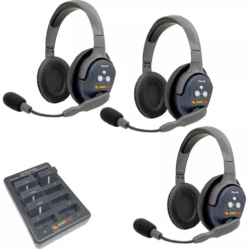 Eartec Ultralite PRO16 ETP3D Sistema de intercomunicación inalámbrico dúplex completo de doble canal y largo alcance con 3 auriculares biaurale