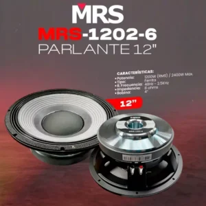 MRS-1202-6 Parlante de 12″ Potencia: 1200W (RMS)/2400W Max. Tipo: Ferrita R. Frecuencia:48Hz-2,5KHZ Impedancia: 8 ohms Bobina: 4″