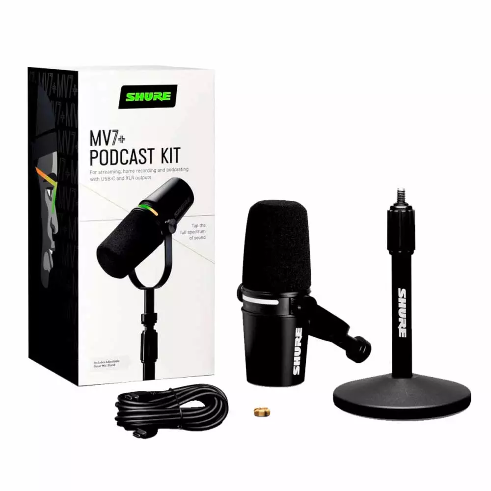 Shure MV7+-K-BNDL – Combo Micrófono híbrido con pedestal de mesa para podcast color Negro - Imagen 2