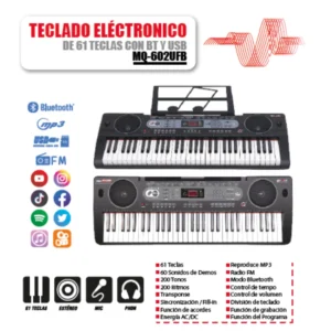 Mackenzie MQ-602 UFB – Teclado Electrónico de 61 Teclas con Bluetooth y USB
